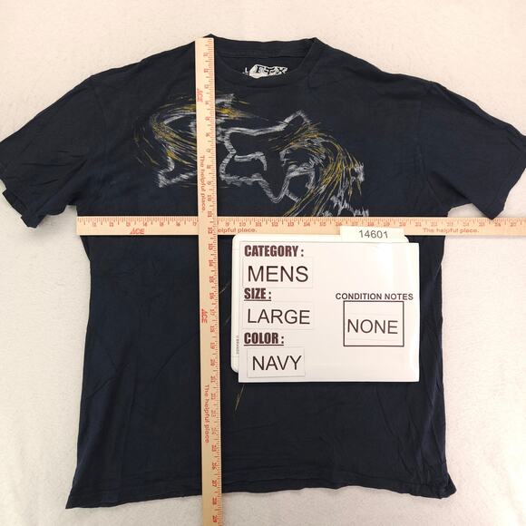 Fox Casual Crew Neck Graphic Long Sleeve T Shirt Mens Size Large L Navy Blue - Picture 5 of 9